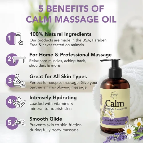 Miniatura 2 de Aceite de masaje calmante para terapia de masaje con aceites esenciales de lavanda y manzanilla para relajar los músculos doloridos Todo natural