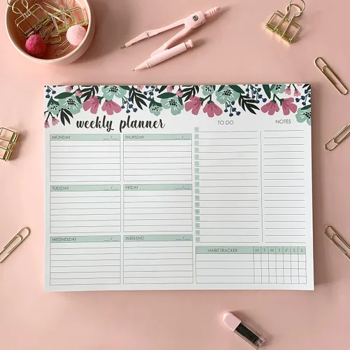 Miniatura 7 de Bloc de agenda semanal, 52 hojas tamaño carta desprendibles, 8.5” x 11” agenda semanal sin fecha, planificador de escritorio, bloc de notas