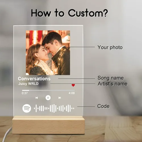 Miniatura 4 de Canción acrílica personalizada con foto, placa de música transparente personalizada, cubierta de álbum de fotos personalizada, luz nocturna