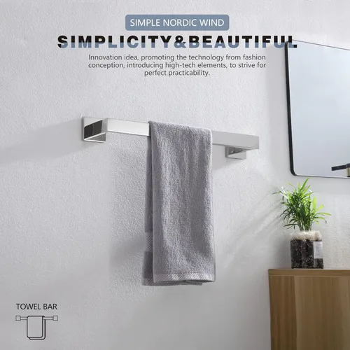 Miniatura 6 de KOKOSIRI Barra de Toalla Individual de 16 Pulgadas, Toallero para Baño o Cocina, Toallero de Pared de Acero Inoxidable SUS304, Cromo Pulido