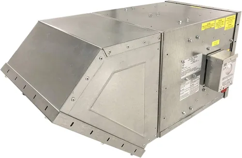 Ventilador de accionamiento directo de hélice de pared para aplicaciones que requieren grandes volúmenes de aire. Incluye caja de pared con pantalla