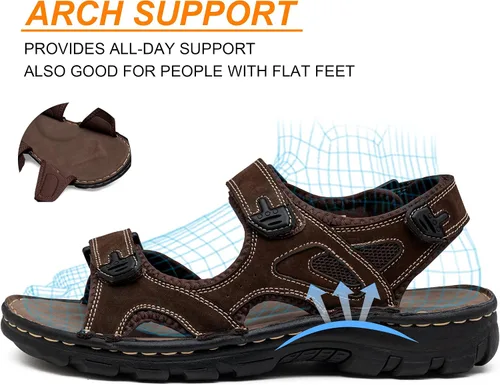Miniatura 3 de Jousen Sandalias de cuero para hombre, sandalias de playa con punta abierta, para verano, senderismo, deportes al aire libre