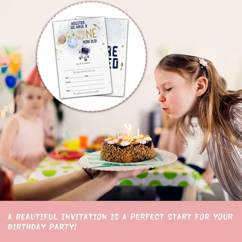 Miniatura 4 de Invitaciones de cumpleaños con sobres (paquete de 20), espacio exterior de 4 x 6 pulgadas, 1ª invitación de fiesta de doble cara, invitaciones