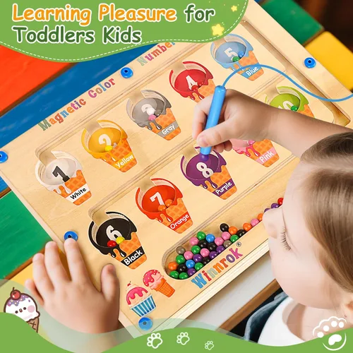 Miniatura 7 de Laberinto magnético de color y número 2 en 1, tablero de rompecabezas de alfabeto ABC con imanes, juguetes de helado, rompecabezas educativo