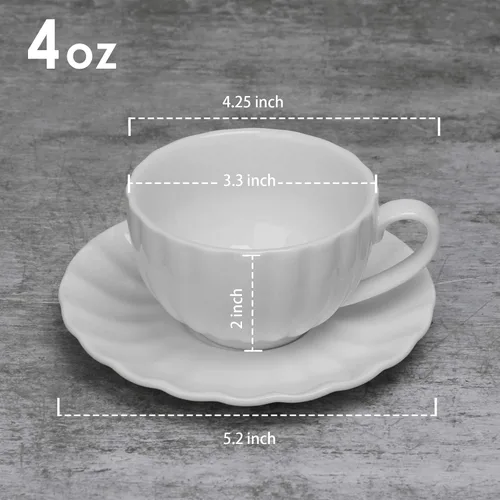 Miniatura 5 de amhomel Juego de 6 tazas de café y platillos de porcelana, tazas de capuchino de 4 onzas, colores fríos surtidos