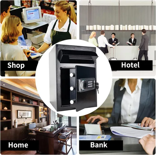 Miniatura 7 de Caja fuerte de seguridad para negocios de 2.5 cachorros con teclado digital, caja fuerte con ranura de caída con caja de carga frontal para dinero