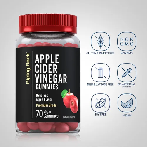 Miniatura 3 de Piping Rock Gomitas de vinagre de sidra de manzana, 70 unidades, suplemento ACV de grado premium para mujeres y hombres, sabor a manzana, vegano