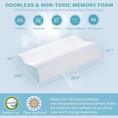 Miniatura 5 de Memory Foam Pillows 2 Pack Neck Pillow - Neck Support Pillow for Pain Relief, Ergonomic Cervical Pillow for Sleeping, Orthopedic Contour Bed Pillow