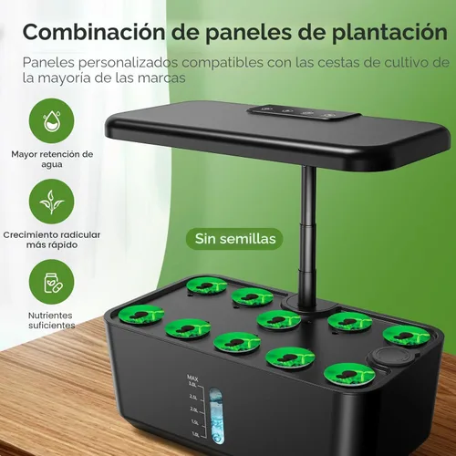 Miniatura 3 de Ahopegarden Sistema de cultivo hidropónico de jardín interior: Kit de germinación de plantas de 10 vainas, lámpara de crecimiento de hierbas y Negro