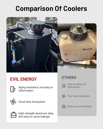 Miniatura 5 de EVIL ENERGY Tanque de desbordamiento de refrigerante, tanque de radiador de aluminio, tanque de expansión de depósito universal 1L negro