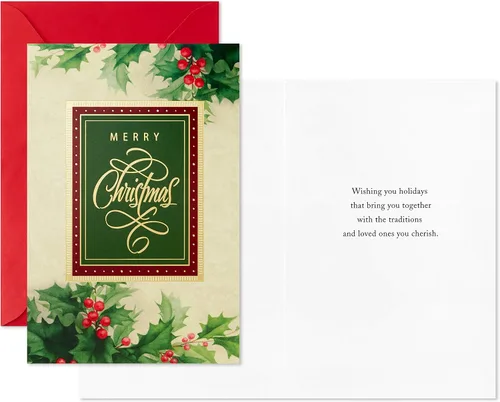 Miniatura 4 de Hallmark Tarjetas de Navidad en caja, acebo navideño (40 tarjetas de Navidad con sobres)