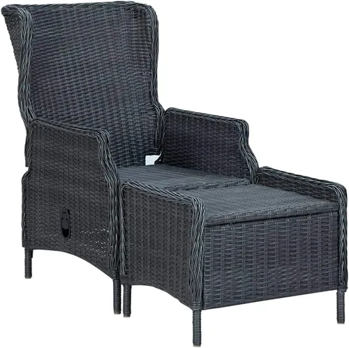 Miniatura 9 de Ensemble de salle à manger extérieur 9 piezas gris foncé, mesa rectangular et 6 chaises avec primos, résistant aux intempéries pour jardín, terraza