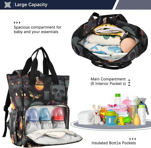 Miniatura 5 de MNSRUU Bolsa de pañales de calavera gris, mochila multifunción para pañales de viaje, bolsa de pañales de gran capacidad, mochilas para cambiar