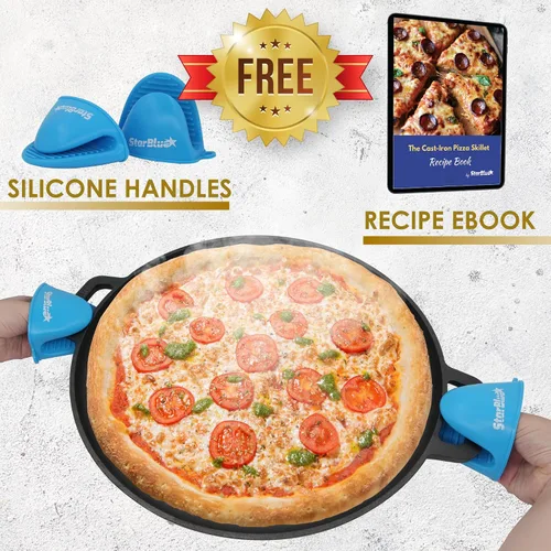 Miniatura 3 de Sartén de Pizza Redonda/Plancha de Hierro Fundido de 16 Pulgadas por StarBlue con Asas de Silicona GRATIS y Libro Electrónico de 30 Recetas – Comal