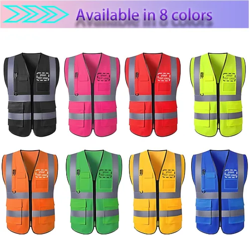 Miniatura 2 de Chaleco de seguridad personalizado para hombres con bolsillos, chaleco de construcción, chaleco reflectante Hi Vis, chaleco de trabajo, chaleco