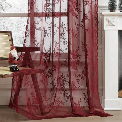 Miniatura 53 de SEEKRIGHT - 2 paneles de cortinas traslúcidas de encaje negro, cortinas góticas florales, cortinas victorianas con bolsillo para cortinero