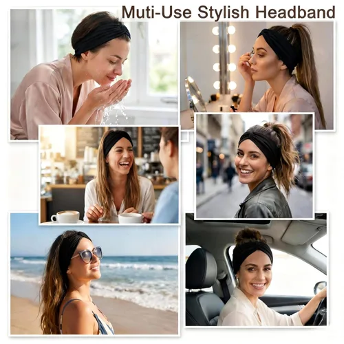 Miniatura 4 de YONUF Diademas anchas para mujer, diademas de nudo trenzado para mujer, banda para el cabello, bufanda, turbante, accesorios color negro, paquete