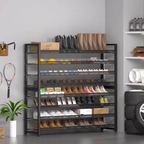 Miniatura 5 de Zapatero de metal, organizador de zapatos grande de 8 niveles, zapatero vertical de metal resistente de 4 niveles apilable para almacenamiento