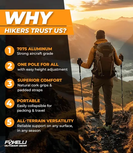 Miniatura 2 de Foxelli Bastones de trekking – Bastones de trekking plegables ligeros para hombres y mujeres, equilibrio perfecto y apoyo para personas mayores Caqui