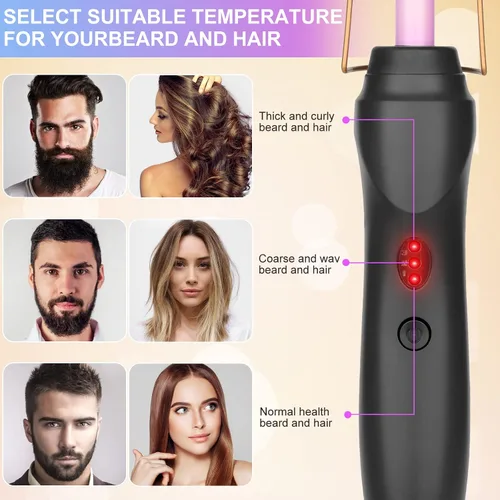 Miniatura 2 de Hot Comb - Cepillo de cerámica portátil para alisar y rizar antiquemaduras, plancha plana eléctrica con calefacción y peine para presionar la barba