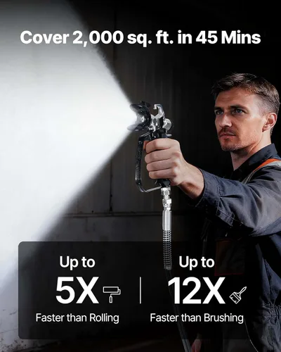 Miniatura 4 de VEVOR Pulverizador de pintura sin aire, 650 W, 3000 PSI de alta presión sin aire con carro, cepillo de limpieza, manguera, barra de extensión