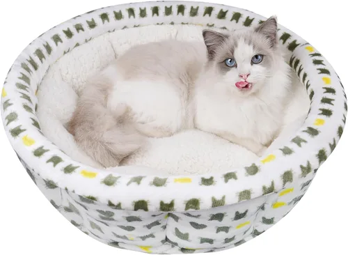 AIWIKIDE Cama Súper Suave para Perros y Gatos Pequeños, Calmante Anti-Ansiedad para Cachorros, Cama Redonda Acogedora de Felpa Esponjosa para