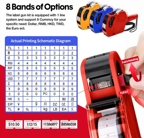 Miniatura 3 de KPX MX5500 Pistola de etiquetas de precios con 5150 calcomanías de pistola de etiquetas blancas y 3 rodillos de tinta adicionales, pistola de Rojo