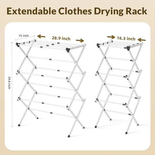 Miniatura 2 de Estante de secado de ropa, estante plegable expandible de metal resistente para secar al aire la ropa, estante portátil de 3 niveles para ropa
