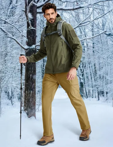 Miniatura 5 de MAGCOMSEN - Pantalones de invierno para hombre, impermeables, con forro polar pantalones tácticos softshell, para snowboard, esquí, con bolsillos