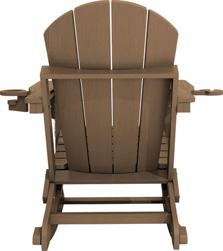 Miniatura 9 de KINGYES Silla mecedora Adirondack con otomano retráctil y portavasos, silla reclinable de patio Adirondack de HDPE para porche, patio, balcón, Teca