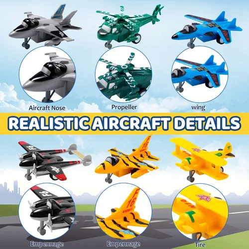 Miniatura 8 de JOYIN 16 piezas de juguetes de avión para niños, helicóptero de avión, aviones incluidos, cazas, bombarderos, regalos para niños pequeños a partir