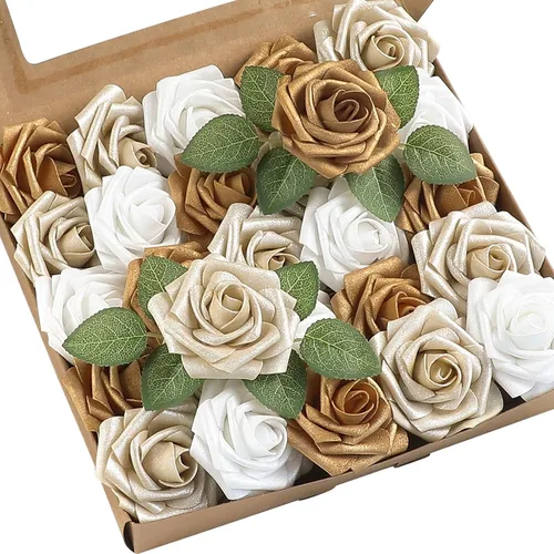 Miniatura 33 de Floroom Flores artificiales de espuma, aspecto real, con tallos, para manualidades, ramos de boda, centros de mesa, despedida de soltera, fiesta, 25
