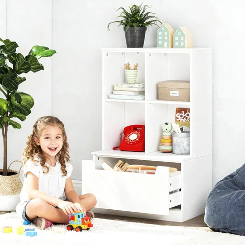 Miniatura 2 de UTEX Estantería para niños y organizador de almacenamiento de juguetes, estantería para niños pequeños con cubículos, estante de madera ajustable