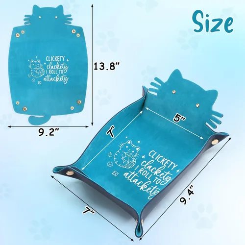 Miniatura 2 de Bandeja de Dados de Gato Azul Novedad Bandeja de Dados de Cuero PU con Forma de Gato Morado para Rodar Portátil Soporte de Dados Organizador