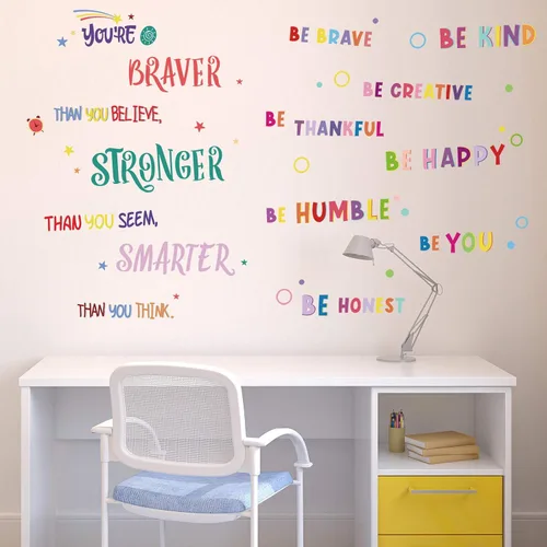 Miniatura 5 de 6 calcomanías inspiradoras coloridas para pared, frases motivacionales, calcomanías de pared con frase "You're Braver Than You Believe