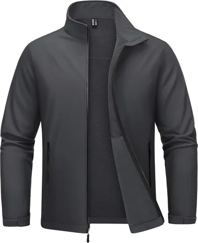 Miniatura 8 de MAGCOMSEN Chaqueta Softshell con forro polar para hombre, ligera, impermeable, cortavientos con cremallera, abrigo de lluvia para invierno