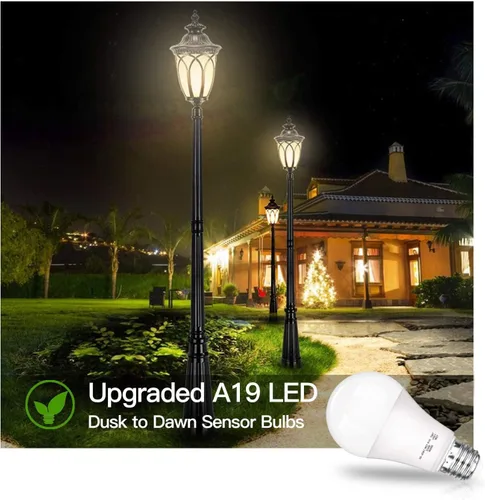 Miniatura 4 de SHINE HAI - Bombillas LED de anochecer a amanecer con sensor, A19 12W, bombillas de encendido y apagado automático, 1200 lúmenes, base E26, blanco