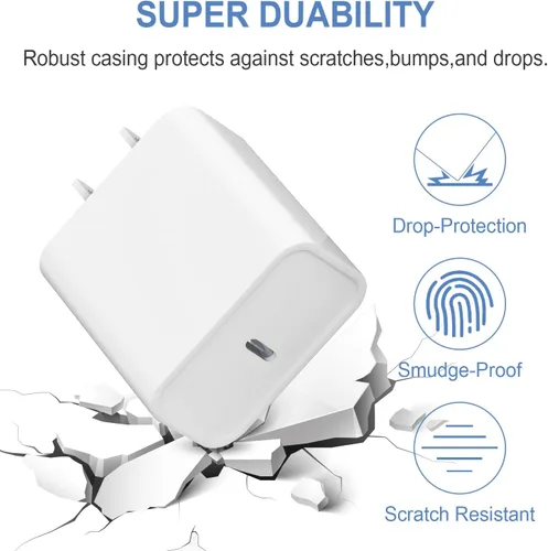 Miniatura 4 de Cargador de carga rápida para iPhone 14, 13, 12, 11, paquete de 3 cargadores de iPad de 20 W, cargador C de 6 pies, cable de carga rápida Whit Blanco