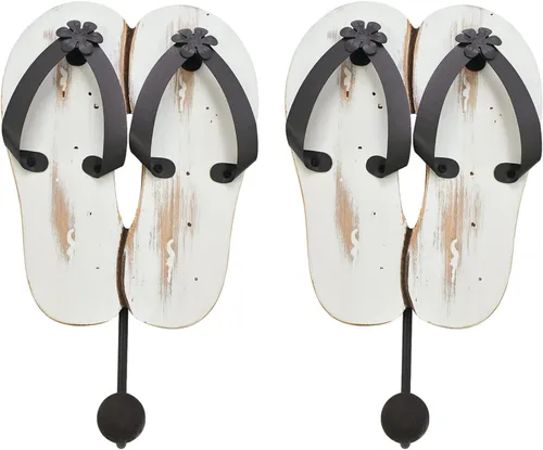 Miniatura 10 de Aecipl Ganchos de pared de madera para colgar chanclas, letrero de decoración temática de playa, gancho náutico para toallas para baño, dormitorio