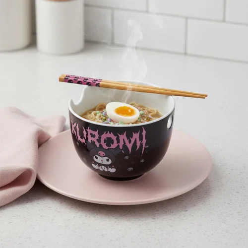 Miniatura 9 de Silver Buffalo Hello Kitty y sus amigos Chococat - Tazón de cerámica para ramen y arroz con palillos, patrón a cuadros, apto para microondas, 20