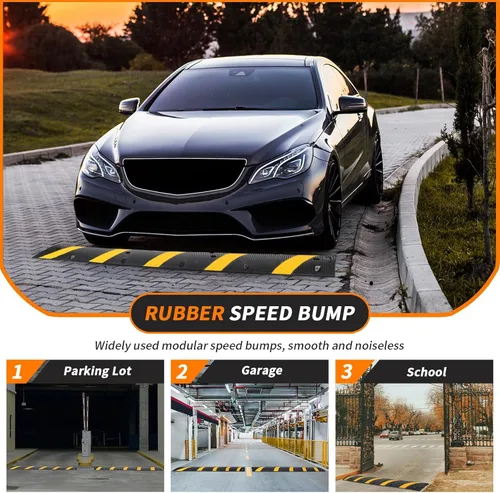 Miniatura 6 de Baches de velocidad para entrada, paquete de 2 topes de velocidad de goma de 3.3 pies, 2 canales de velocidad modular de 22000 libras, rampas