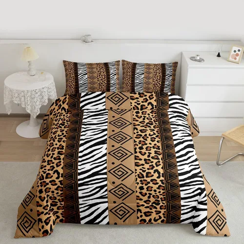 Miniatura 39 de Castle Fairy Juego de edredón con estampado de leopardo rosa y negro, juego de colcha de retazos de piel de cebra, tamaño King, para niños, niñas