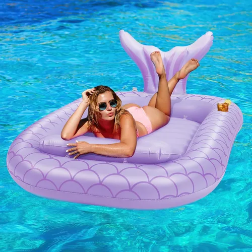Miniatura 12 de HeySplash Inflatable Tanning Pool Lounger Float, Suntan Tub for Adults, Blow Up Sunbathing Pool with Integrated Pillow and Cup Holder, Heavy Duty