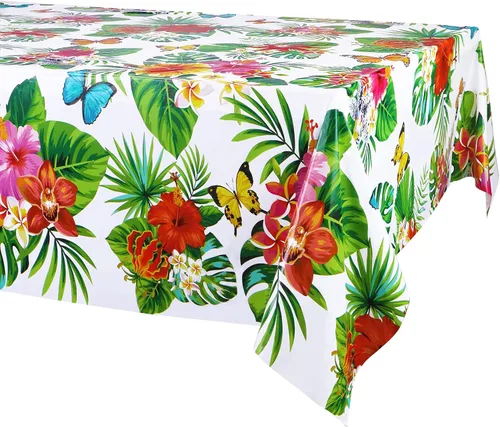 Paquete de 3 manteles hawaianos Luau para decoración de fiestas, manteles rectangulares de plástico desechables Hawaii, mantel de hojas de palma