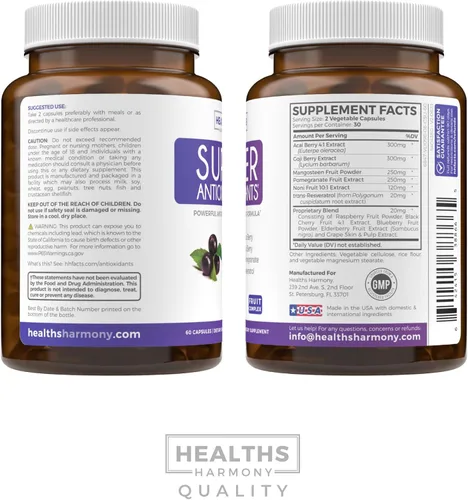 Miniatura 7 de Suplemento súper antioxidante, potente mezcla diaria de antioxidantes súper alimentos, bayas de acai, goji, granada y resveratrol trans, fórmula