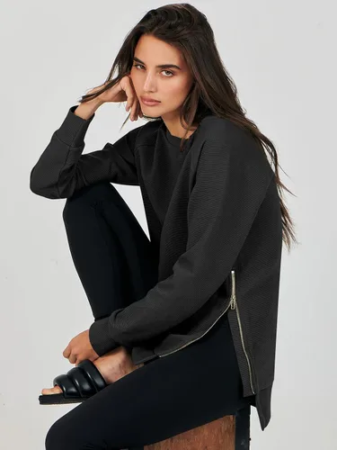 Miniatura 9 de Caracilia Sudaderas de gran tamaño para mujer, manga larga, cuello redondo, túnica con cremallera lateral, ropa de invierno de moda 2023