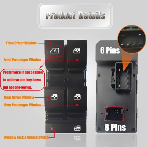 Miniatura 4 de 20945129 Botón de interruptor maestro de control de ventana del lado del conductor Compatible con 2007-2013 Chevy Silverado 1500/2500 HD/3500 HD/GMC