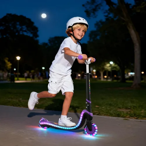 Miniatura 5 de Patinete de 2 ruedas, scooter para niños con ruedas y cubierta iluminadas, altura ajustable, 2 ruedas para niños de 5 a 7 años, scooters para niños