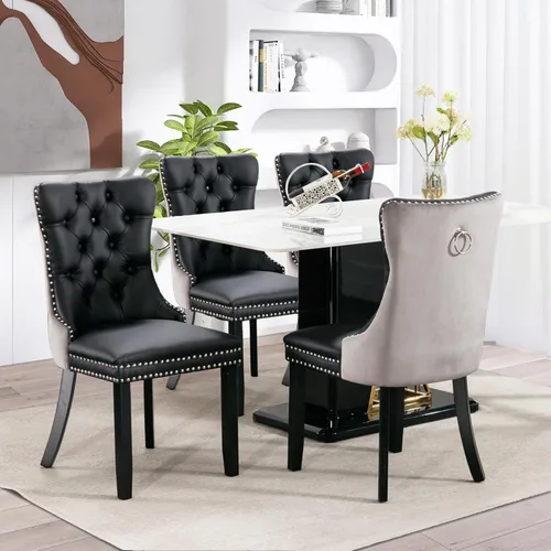 Miniatura 122 de SoarFlash Juego de 2 sillas de comedor de tela de lino, sillas de comedor tapizadas con ribete de cabeza de clavo y patas de madera de color claro