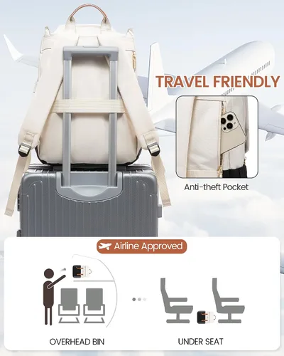 Miniatura 3 de LOVEVOOK Mochila para laptop para mujer, mochila de viaje vintage aprobada por aerolíneas de 15.6 pulgadas, mochila grande para computadora, mochila